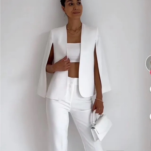 Zara Net Cape White Blazer Jacket Coat - Picture 2 of 10